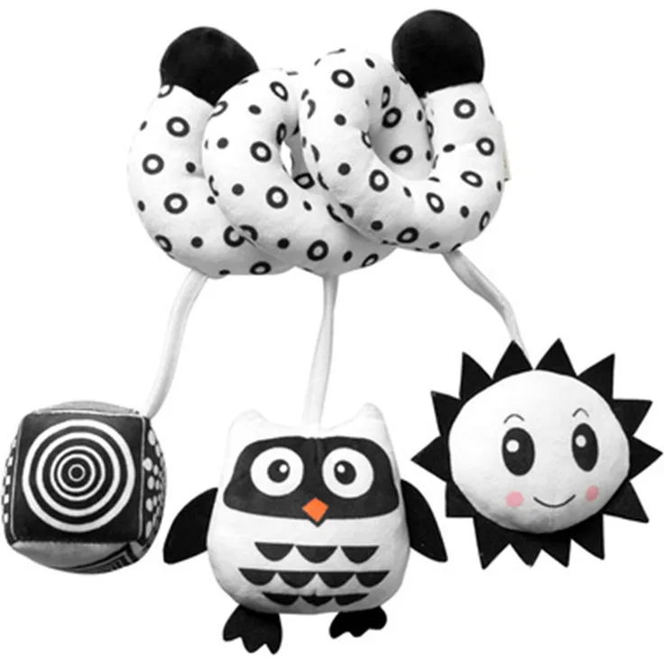 SWECOMZE Tier Baby Activity-Spirale Kette, Stoff-Spirale zum Greifen und Fühlen Mit Glocke Baby Spielzeug Für Babys und Kleinkinder ab 0+ Monaten (Eule)
