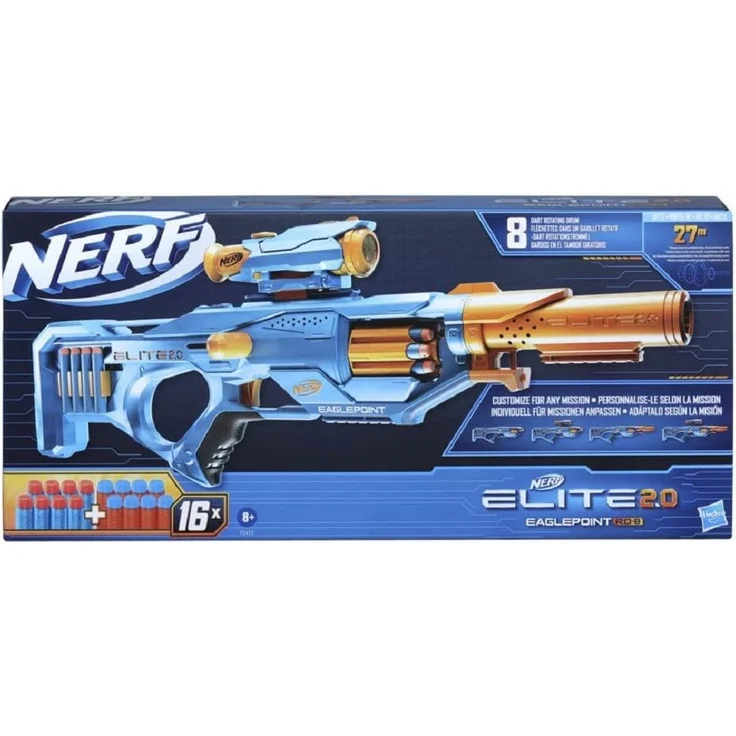 Nerf 'Elite 2. 0 Eaglepoint RD-8' Blaster, ab 8 Jahren, 8-Dart Trommel, Reichweite 27 m, blau/orange – Bild 2