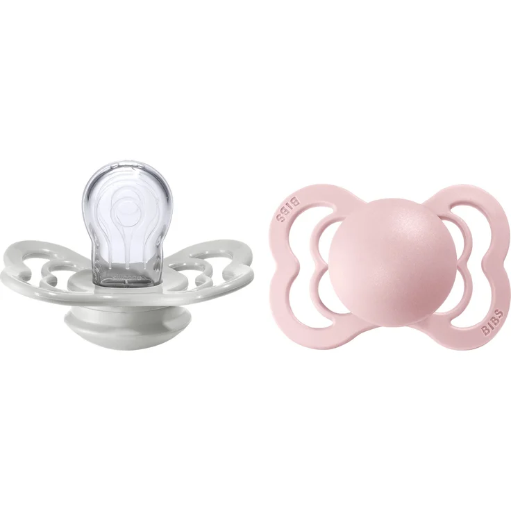 BIBS Supreme Schnuller 2er-Pack, BPA-frei, Symmetrischer Nippel. Silikon, Hergestellt in Dänemark. 0-6 Monate (2er Pack), Haze / Blossom – Bild 1