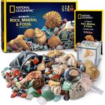 NATIONAL GEOGRAPHIC Edelsteine und Fossilien Set - 200-teiliges Set mit Geoden und Echten Fossilien -Rosenquarz Jaspis Aventurin - Viele Weitere Kristalle und Edelsteine für Kinder