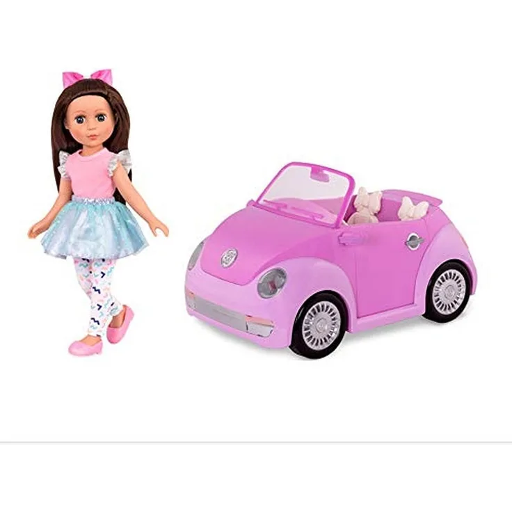 Glitter Girls Puppe Candice mit Cabrio – Bewegliche 36 cm Puppe mit Auto, Puppenkleidung, Zubehör und braunen langen Haaren zum Frisieren – Spielzeug ab 3 Jahren (8 Teile)