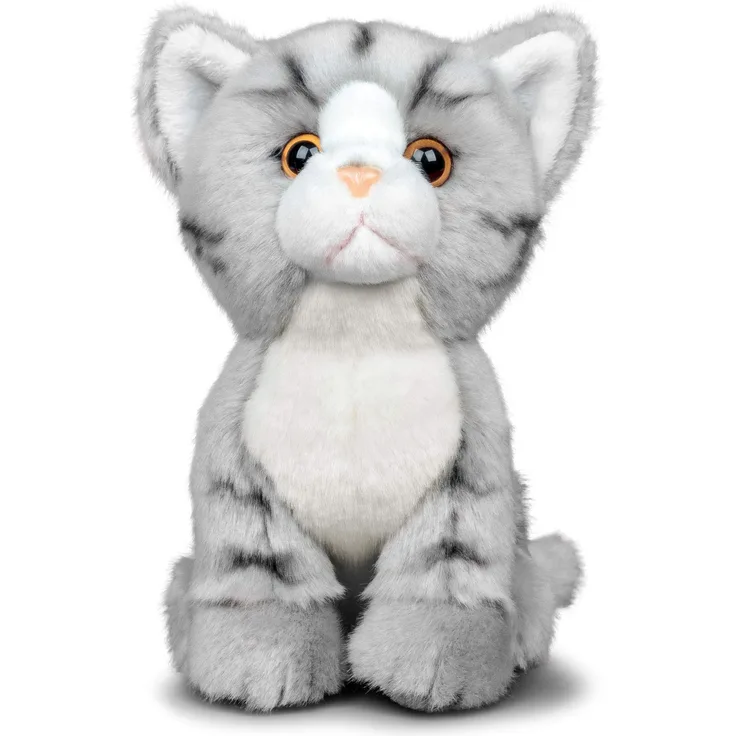 Animigos Plüschtier Katze grau tabby, Stofftier im realistischen Design, kuschelig weich, ca. 19 cm groß