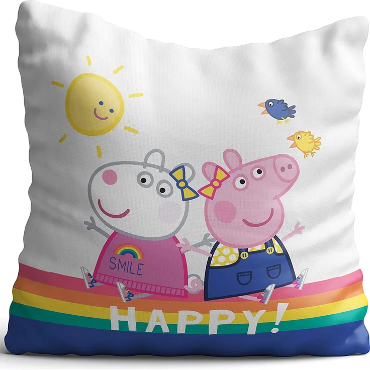 Peppa Wutz Pig Kissen Happy 40x40 cm Kuschelkissen Dekokissen Auto-Kuschel-Kissen Zierkissen Schmusekissen Kopfkissen Rosa Smile Sunny Mama Wutz Papa Wutz George Wutz Doktor Elefant Frau Mümmel – Bild 3