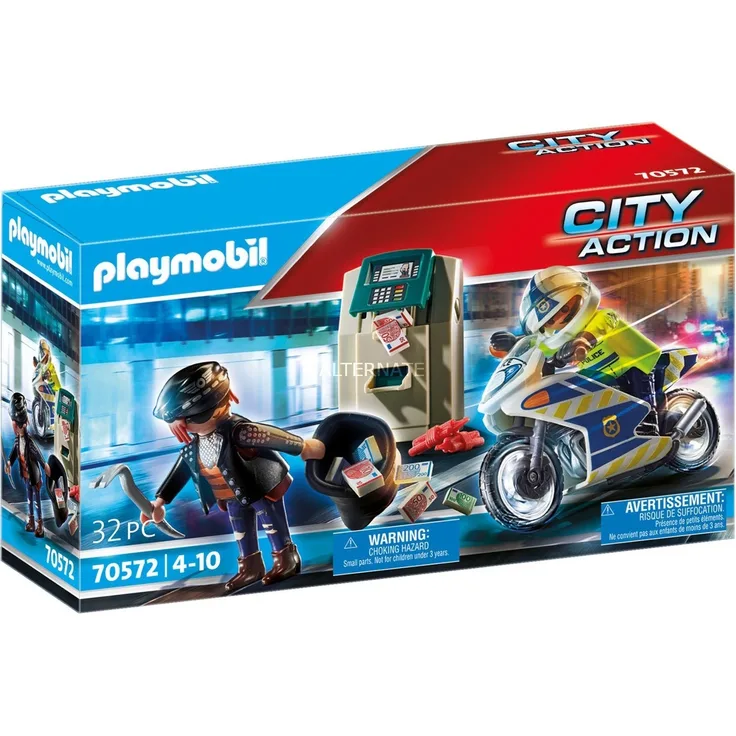 Playmobil City Action 70572 'Polizei-Motorrad: Verfolgung des Geldräubers', 32 Teile, ab 4 Jahren