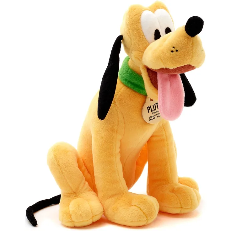 Disney Store Offizielles Kuscheltier Pluto, 25 cm, kuschelige Kultfigur Stofftier mit dem typischen Gesichtsausdruck und beschriebenem Halsband, für alle Altersstufen geeignet
