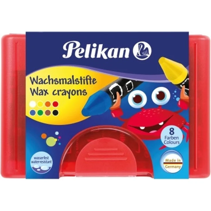Pelikan Wachsmalstifte wasserfest Kunststoff-Etui rot mit 8 dicken runden Stiften und Schaber – Bild 1
