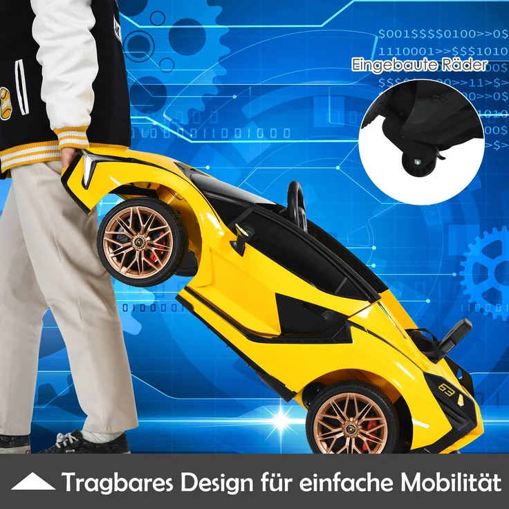 COSTWAY Lamborghini 12V Kinderauto mit 2,4G-Fernbedienung, Elektroauto 3-5km/h mit MP3, Radio, Musik und LED-Scheinwerfer, Kinderfahrzeug f¨¹r Kinder von 3-8 Jahren Gelb – Bild 3