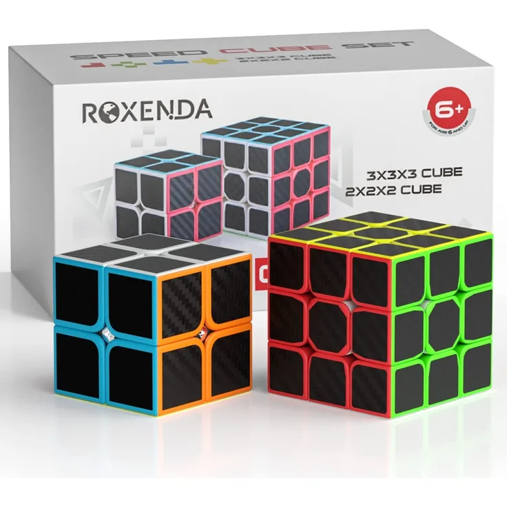 Roxenda Zauberwürfel Set, Speed Cube Set mit 2x2 3x3 Zauberwürfel, Kohlefaser Aufkleber Cube