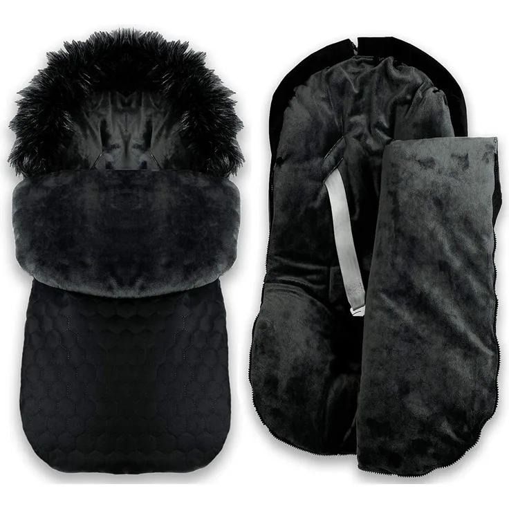 Winter Herbst Fußsack für Kinderwagen Babyschale Schlittensack Baby Fußsack Kuschelsack Winterfußsack 48 x 90 cm (Schwarz)