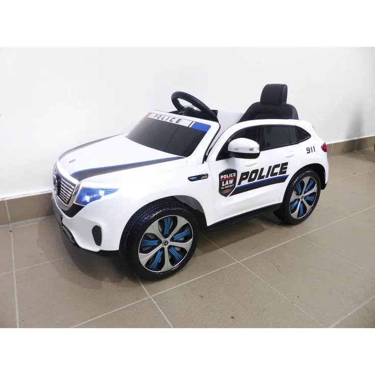 KXD Mercedes EQC Polizei Kinderauto, 2x Motoren, MP3, USB, Fernsteuerung, Weiss