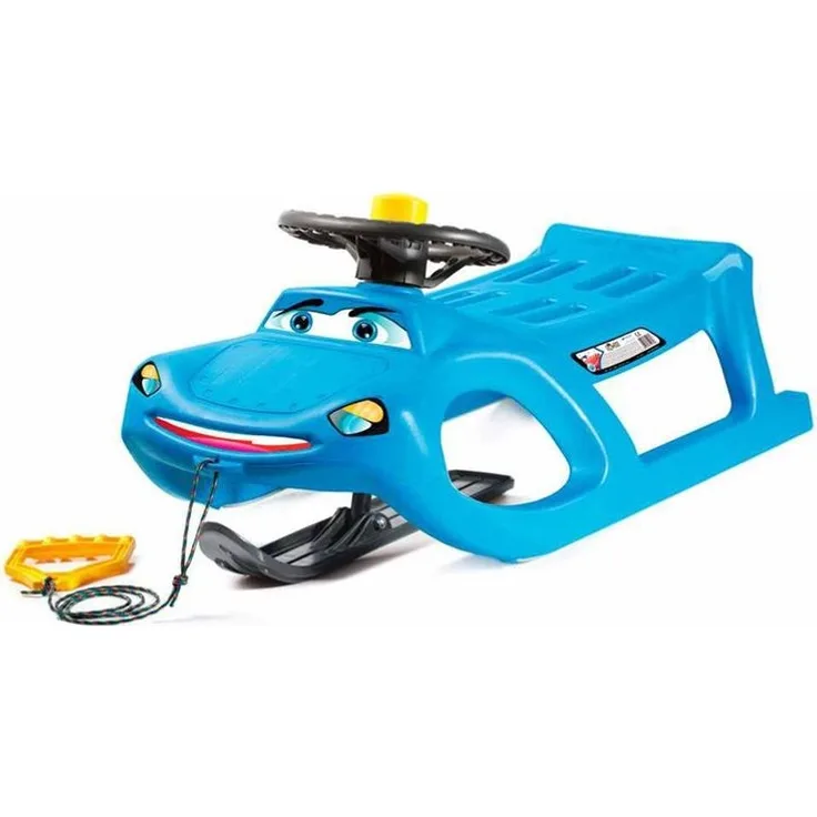 Kinderschlitten Zigi Control blau Lenkrad, Kufe lenkbar, Hupe Zugband ab 3 Jahre