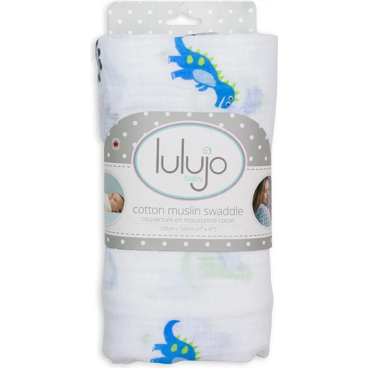 Lulujo Baby-Mulltuch Spucktuch mit schönem Motiv Dino 120 x 120 cm Baumwolle