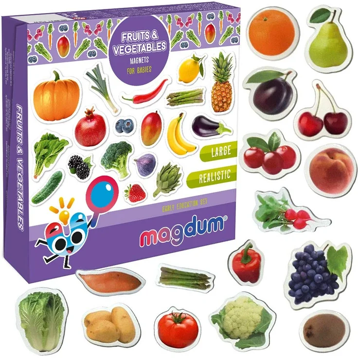 Magdum 50 OBST & BEEREN & GEMÜSE FOTO Magnete Kinder für magnettafel - Magnet spielzeug kinder - Kühlschrankmagnete Kinder - Kühlschrank Magnete set Kinder -Spielzeug ab 3 jahre -Lernspiele ab 3 jahre