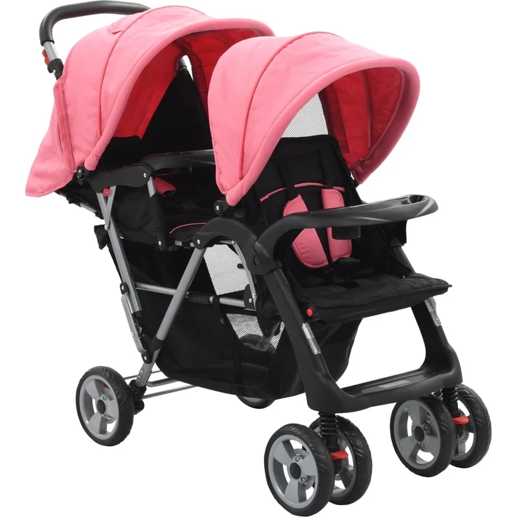 Geschwisterwagen Rosa und Schwarz Stahl – Bild 1