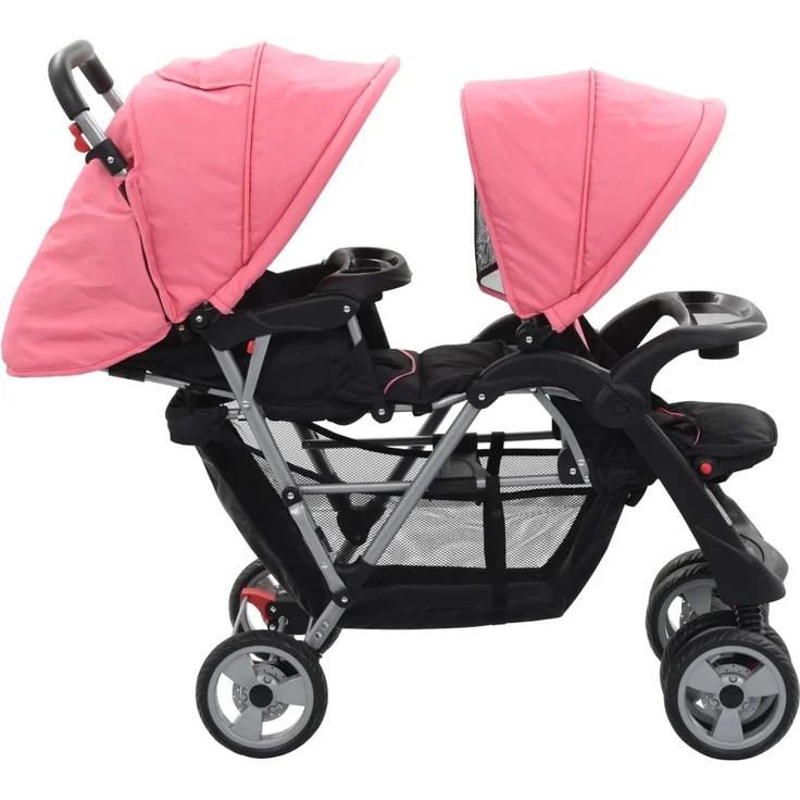 Geschwisterwagen Rosa und Schwarz Stahl – Bild 3