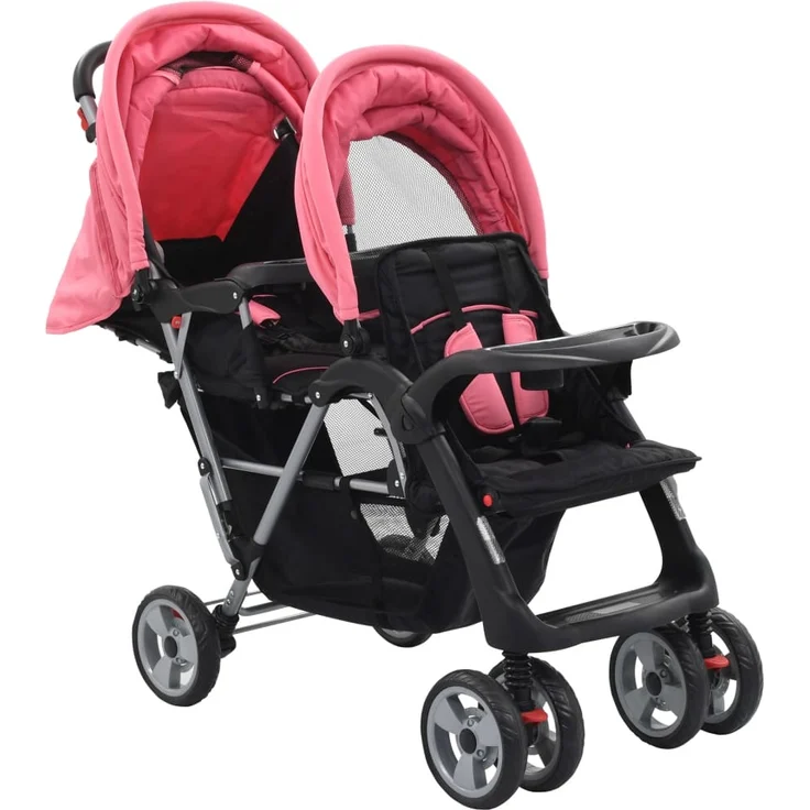 Geschwisterwagen Rosa und Schwarz Stahl – Bild 2