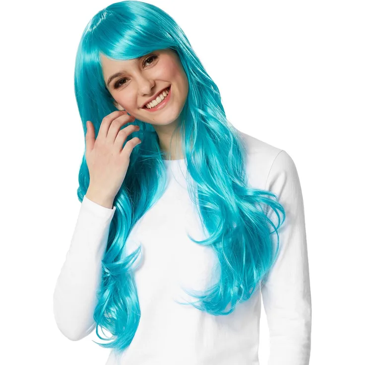 Perücke Lange Haare Locken - türkis
