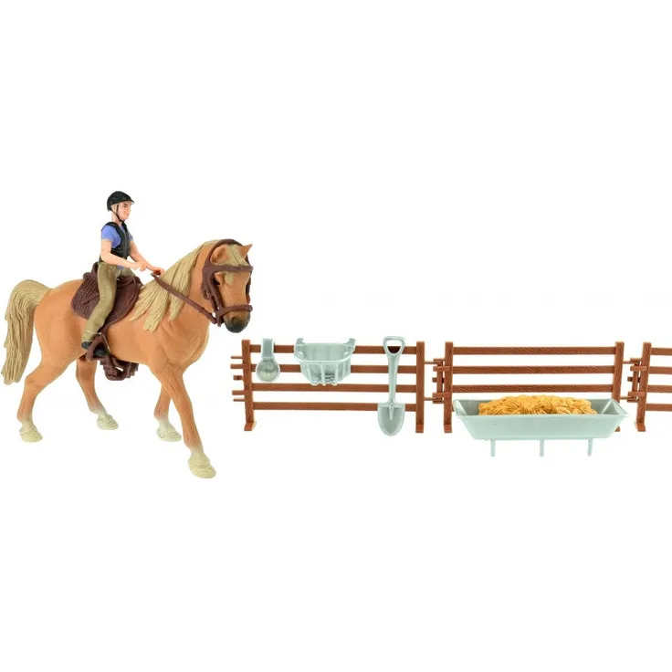 HORSES PRO Spielset Braunes Pferd mit Reiter und Zubehör
