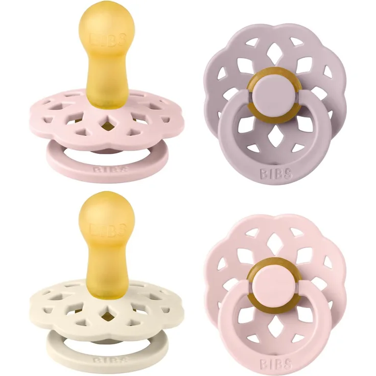 BIBS Boheme Schnuller 4er-Pack. BPA-frei, Kirschform Nippel. Naturkautschuk/Latex, Hergestellt in Dänemark. 6-18 Monate (4er Pack), Blossom Mix