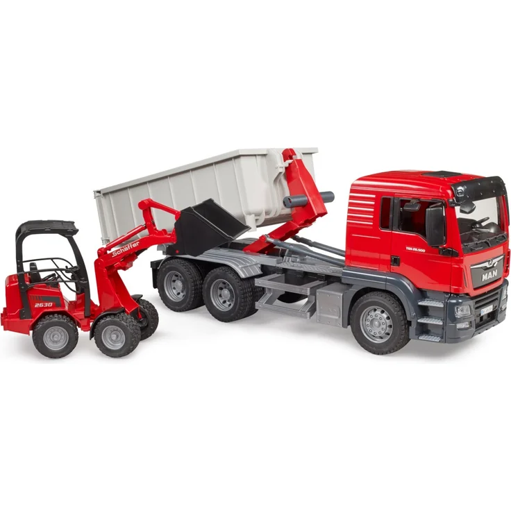 Bruder - MAN TGS LKW mit Abrollcontainer und Schäffer Hoflader 2630 – Bild 2