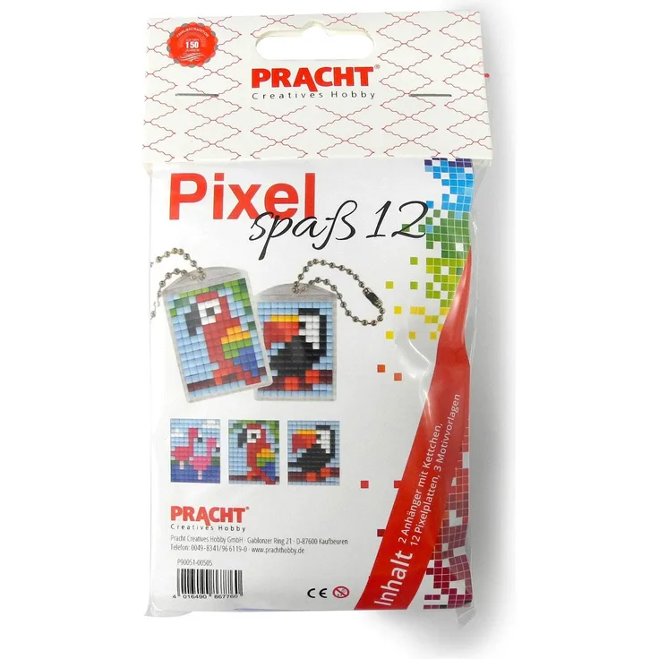Pixel P90051-00505 Spaß Bastelset 12, zur Gestaltung von 2 Schlüsselanhängern (Medaillons) für Kinder, kinderleichtes Stecksystem, ohne Bügeln und Kleben, Steinchen aus Biokunststoff