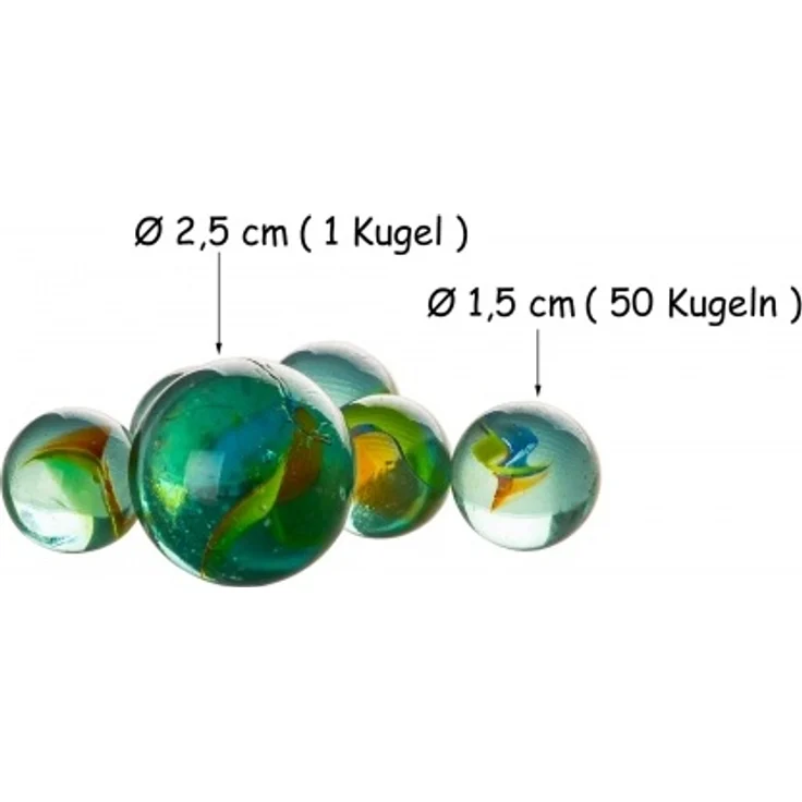 50 kleine Murmeln + 1 Große Murmel im Säckchen - Glasmurmeln für Kinder - Bunte Murmeln 1,5 cm & 2,5 cm - Dekomurmeln - Für Murmelbahn - Preisvergleich – Bild 3