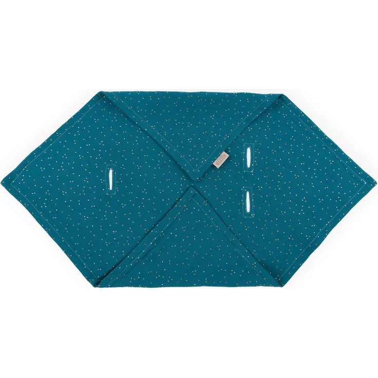KraftKids Decke für Babyschale in Musselin goldene Punkte auf Petrol, 75 x 75 cm große Baby-Decke, luftige und praktische Musselin Decke für heiße Tage im Sommer