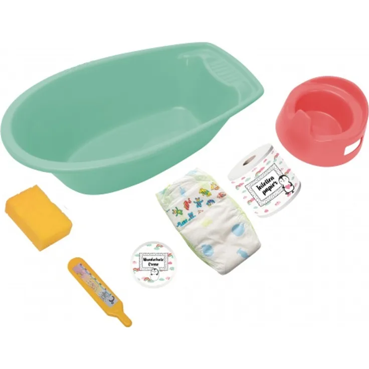 puppenbadewannen-Set 40,5 x 23 x 13 cm mintgrün 7-teilig