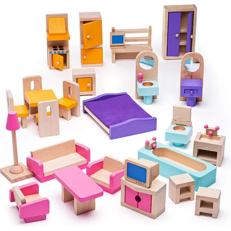Bigjigs JT116 Houten Poppenhuis Meubels, 27dlg