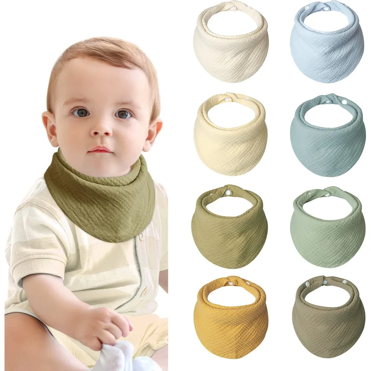 Lulu moon Lätzchen Baby Absorbierende Dreieckstuch , Musselin Halstuch Baby mit Verstellbares Druckknopf, Weiche Sabberlätzchen für Junge und Mädchen, Unisex, 8 Stück (Wald) - Preisvergleich – Bild 1