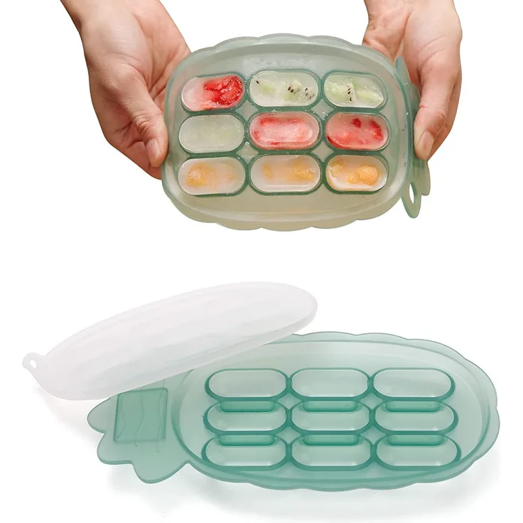 haakaa Babynahrung Gefrierschalen Muttermilch Zahnen Popsicle Form Babynahrung Aufbewahrungsbehälter Silikon Eiswürfelform mit Deckel Baby selbstfütternde geteilte Wurstplatte -4 m + Baby-Grüne Ananas