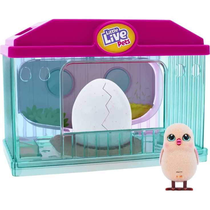 Little Live Pets Surprise Chick Küken-Spielset; Niedliches, interaktives Küken mit Spielzeug-Brutkasten mit herunterklappbarer Wand und Tragegriff