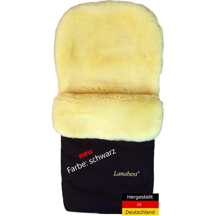 NEU: Lammfell Fußsack von LANABEST in schwarz. Schadstoffarm aus deutscher Produktion. Öko-Tex Lammfelle, medizinische Gerbung. FABRIKFRISCH