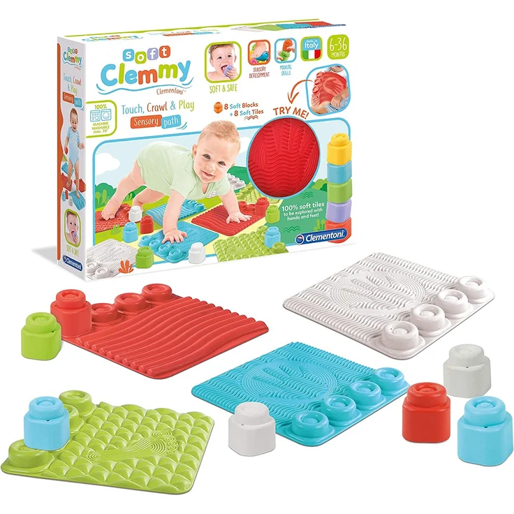 Clementoni 17352 Soft Clemmy Sensorische Krabbeldecke für Babys Bausteine für Kleinkinder ab 10 Monaten, Mehrfarbig, One Size – Bild 7