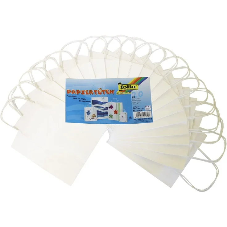 folia 21800 - Papiertüten aus Kraftpapier, Geschenktüten, 20 Stück, 18 x 8 x 21 cm, weiß - zum Basteln, Verzieren und Verschenken – Bild 2