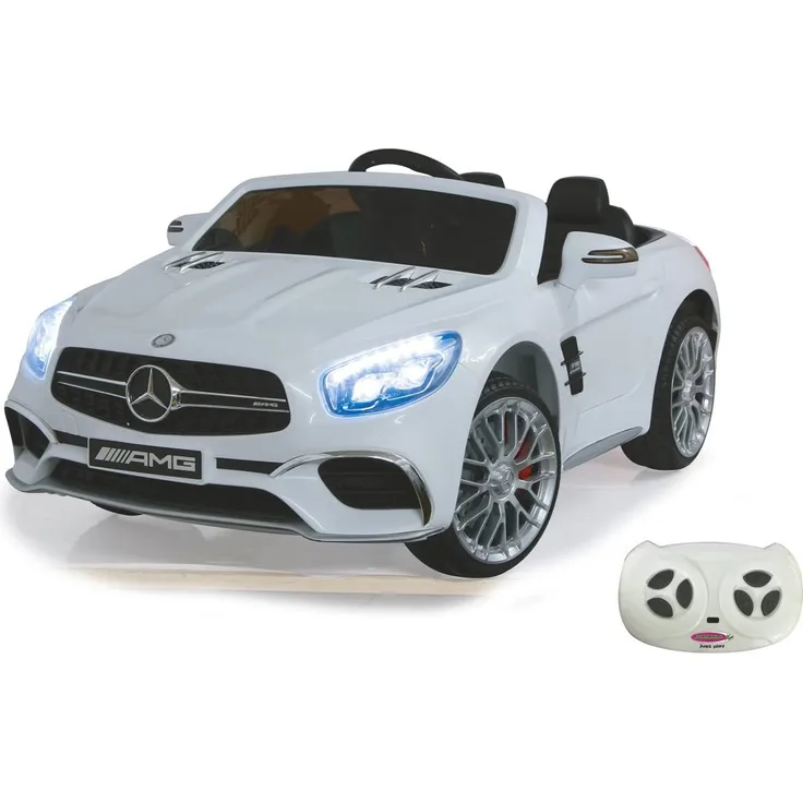 Jamara 460296 Ride-on Mercedes SL65 weiß 12V – Softanlauf, 2-Gang, Stoßdämpfer, SD-Slot, AUX-und USB-Anschluss, LED, Hupe, bis zu 90 Min. Fahrzeit, Ultra-Gripp Gummiring