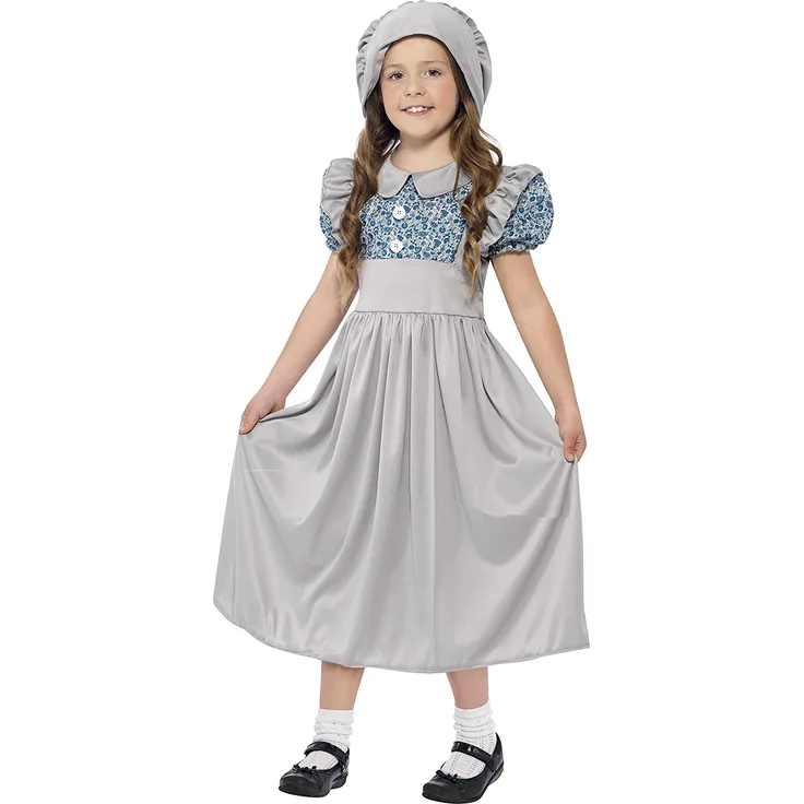 Smiffys Kinder Viktorianisches Schulmädchen Kostüm, Kleid und Hut,Alter 10-12 Jahre (L)