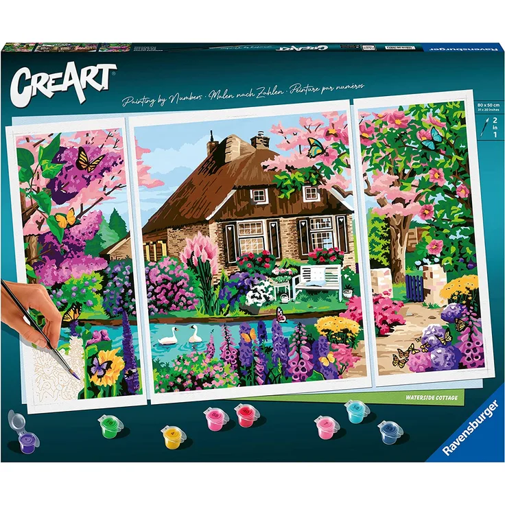Ravensburger 23550 - CreArt, Malen nach Zahlen, Waterside Cottage, 80x50cm, Malset