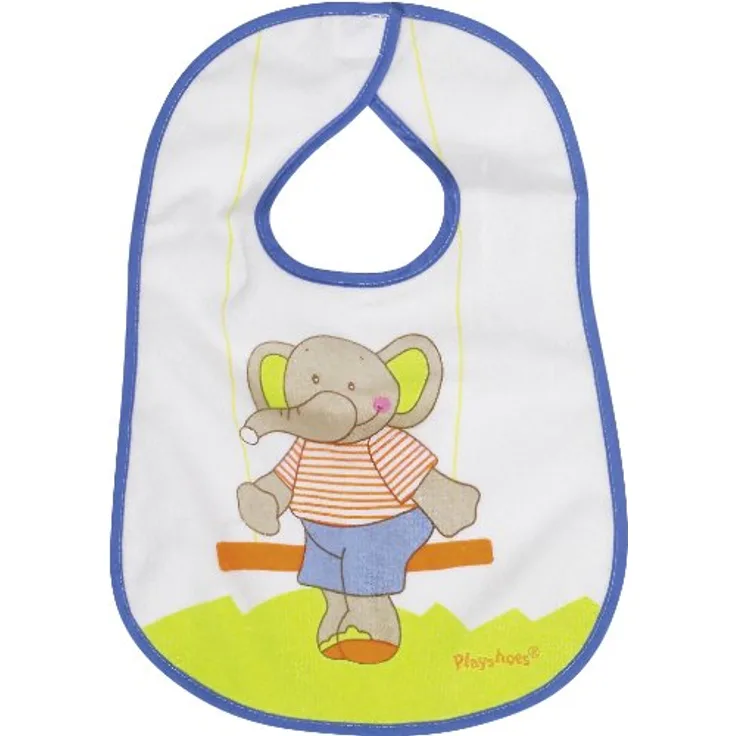 Playshoes 507196-607 Klett-Lätzchen Elefant, Rückseite mit Folienunterlage, Maße circa 28 x 24 cm, blau