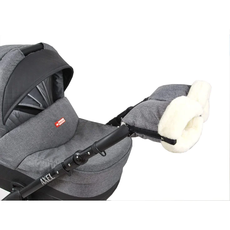 BabyLux Handmuff für Kinderwagen MUFF Reißverschluss MR55 Grau55 + Wolle – Bild 3