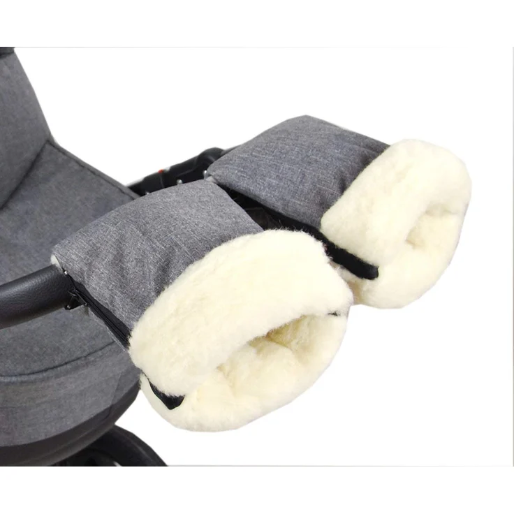BabyLux Handmuff für Kinderwagen MUFF Reißverschluss MR55 Grau55 + Wolle – Bild 1