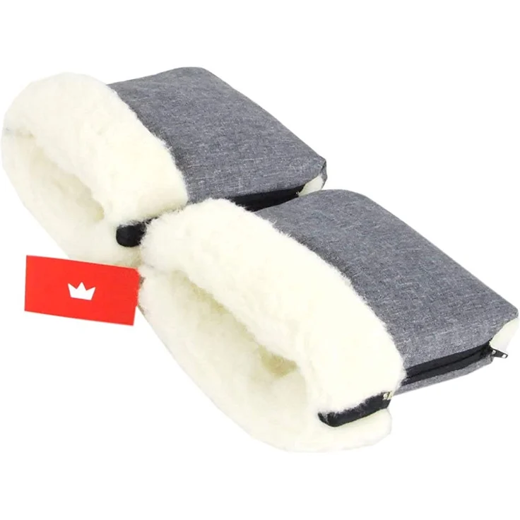 BabyLux Handmuff für Kinderwagen MUFF Reißverschluss MR55 Grau55 + Wolle – Bild 2