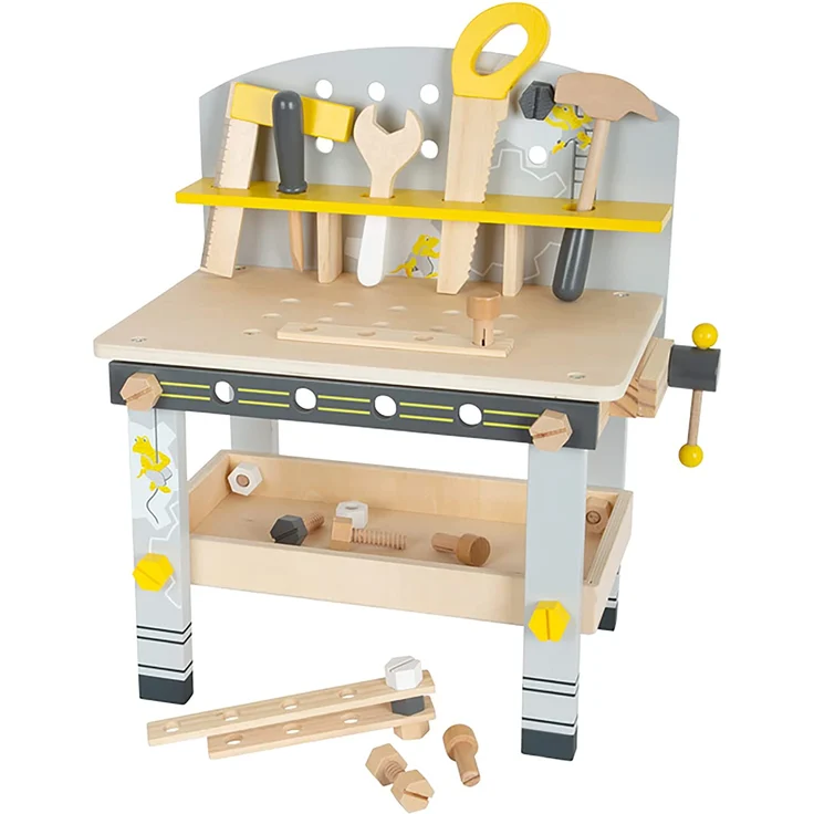 werkbank mit Werkzeugen 52 cm Holz gelb/grau – Bild 1