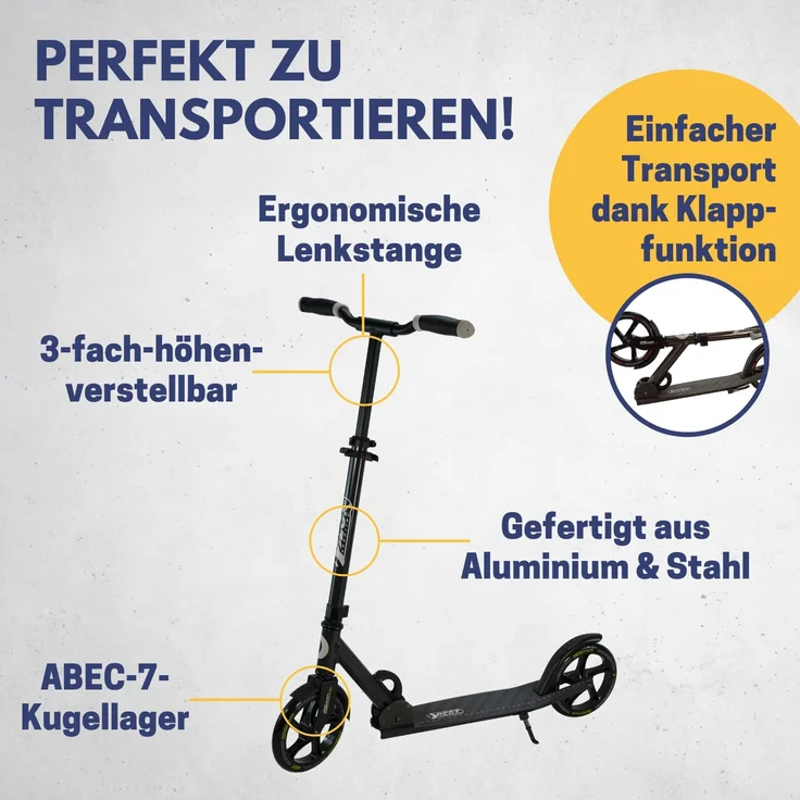 Best Sporting Scooter 205er Rolle, aus Aluminium, klappbarer Kinder-Tretroller, anthrazit – Bild 3
