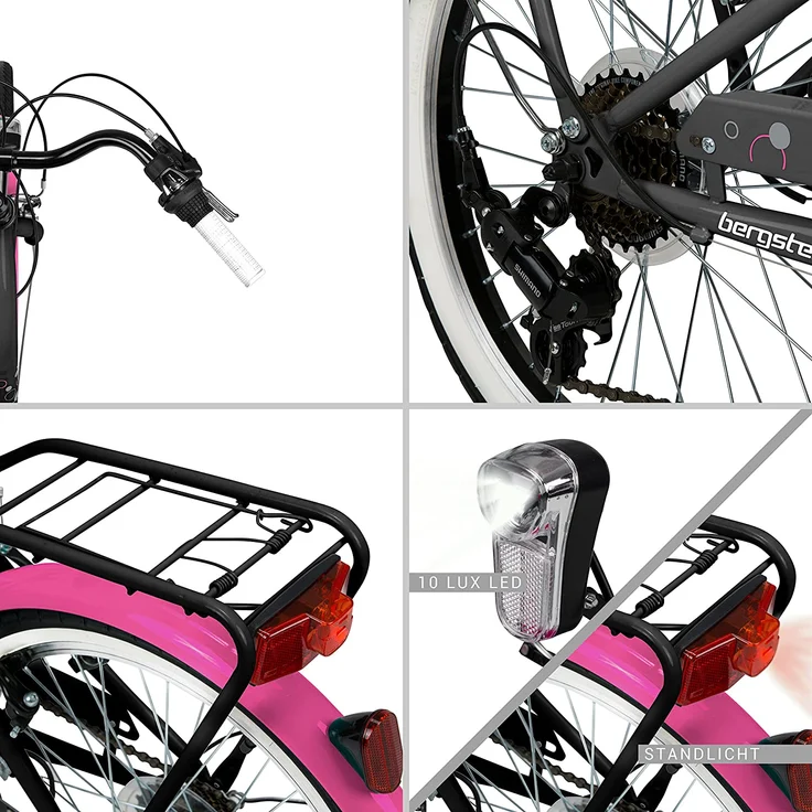 Bergsteiger Jugendfahrrad Atlantis, 18 Gang Shimano Tourney RD-TY300 Schaltwerk, Kettenschaltung, 24 Zoll, RH 34 cm, schwarz/pink – Bild 8