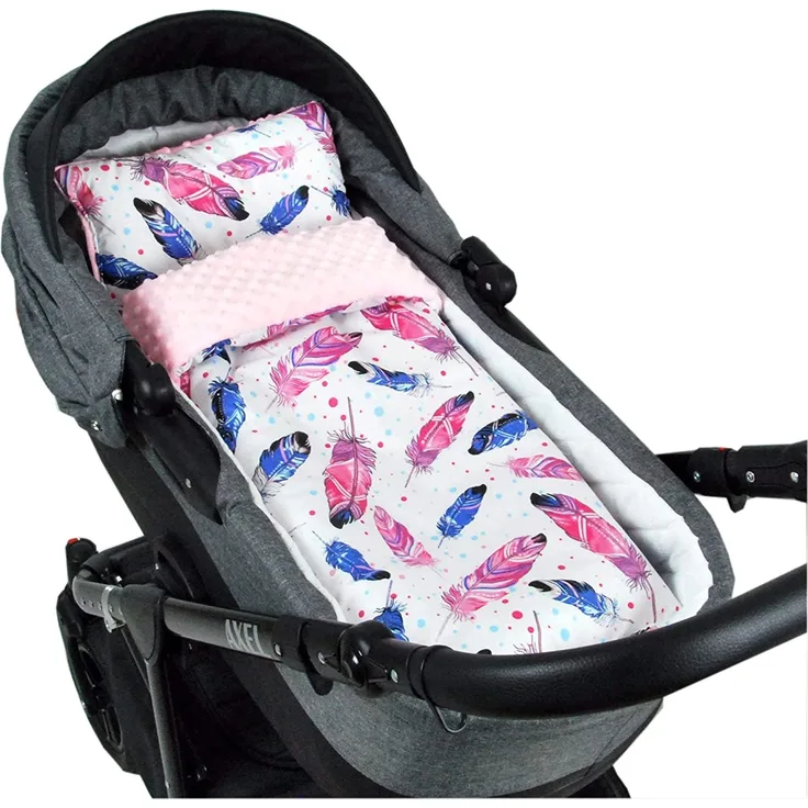 BABYLUX Babydecke MINKY PLÜSCH Kuscheldecke Decke 75 x 60 cm + KISSEN 2 Tlg Set (MP99 - Rosa + Feder)