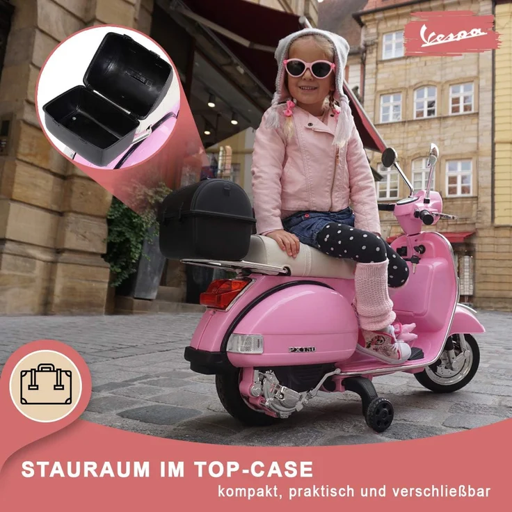 Kinder-Elektroroller Vespa lizenziert Kinderroller elektrisch Elektroauto 12 V (Pink) – Bild 4