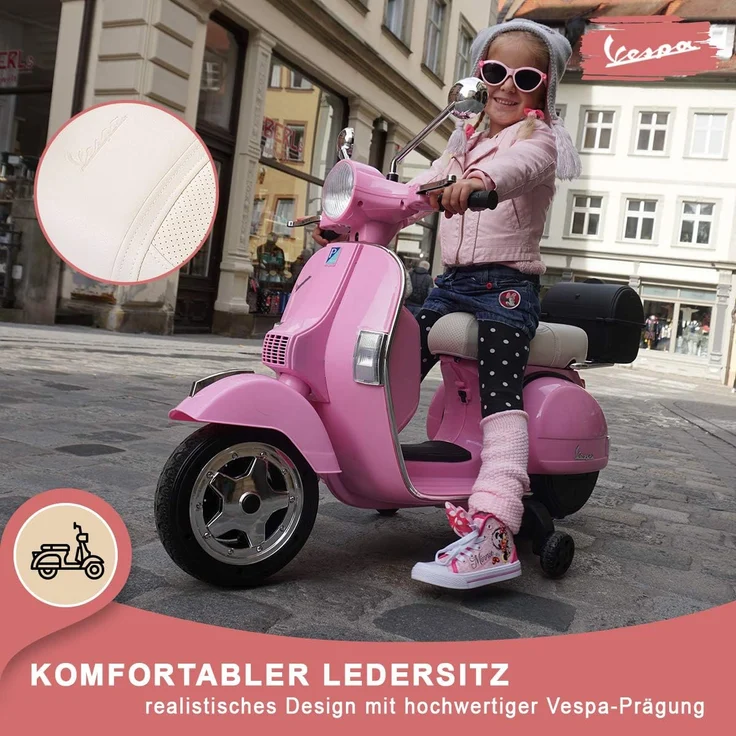 Kinder-Elektroroller Vespa lizenziert Kinderroller elektrisch Elektroauto 12 V (Pink) – Bild 6
