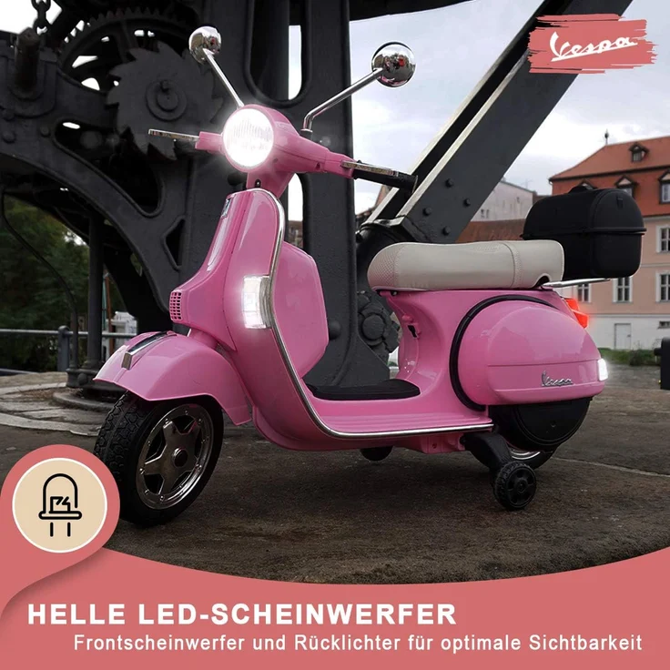 Kinder-Elektroroller Vespa lizenziert Kinderroller elektrisch Elektroauto 12 V (Pink) – Bild 5