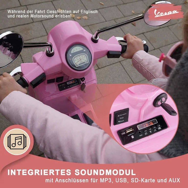 Kinder-Elektroroller Vespa lizenziert Kinderroller elektrisch Elektroauto 12 V (Pink) – Bild 3